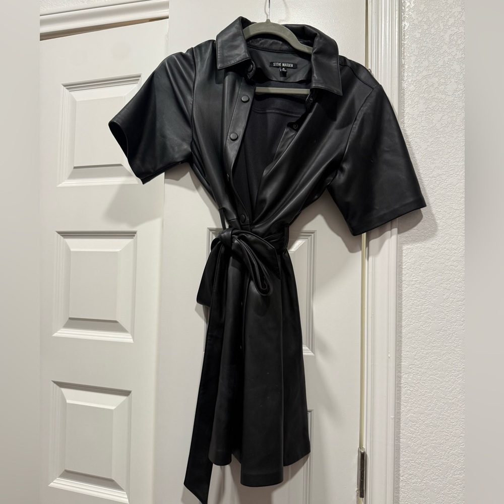 Steve Madden Black Faux Leather Shirt Dress
